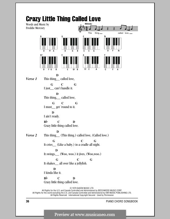 Vocal version: Lyrics and piano chords by Freddie Mercury