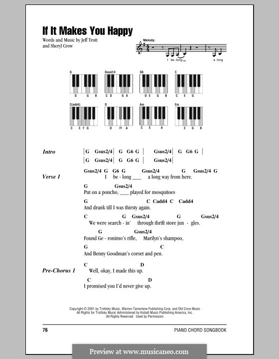 If It Makes You Happy: Lyrics and piano chords by Jeffrey Trott, Sheryl Crow