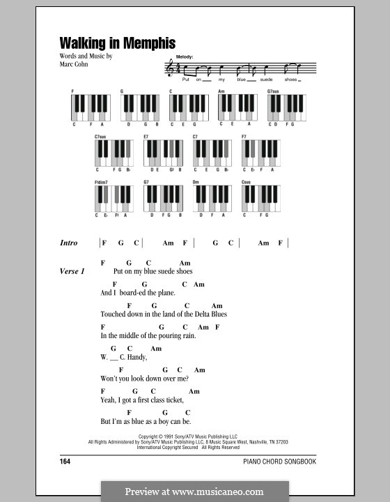 Walking in Memphis: Lyrics and piano chords by Marc Cohn