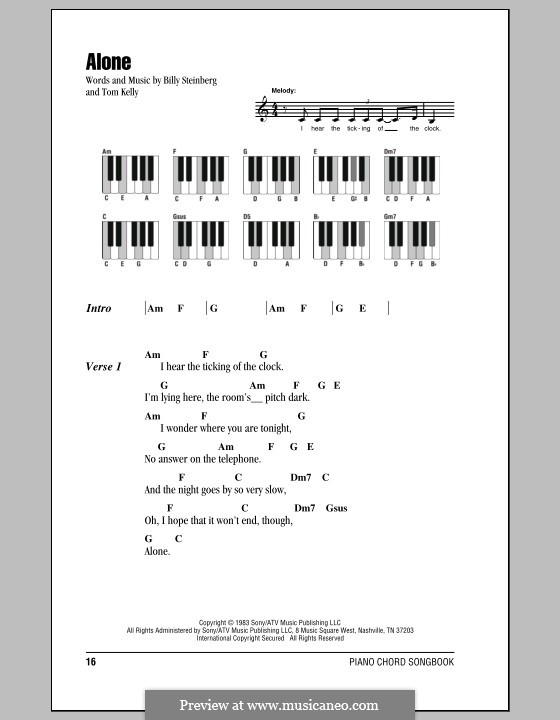 Alone: Lyrics and piano chords (Heart) by Billy Steinberg, Tom Kelly