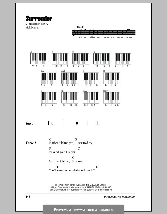 Surrender (Cheap Trick): Lyrics and piano chords by Rick Nielsen
