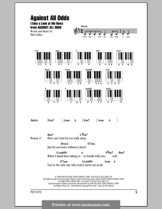 Against All Odds (Take a Look at Me Now): Lyrics and piano chords by Phil Collins