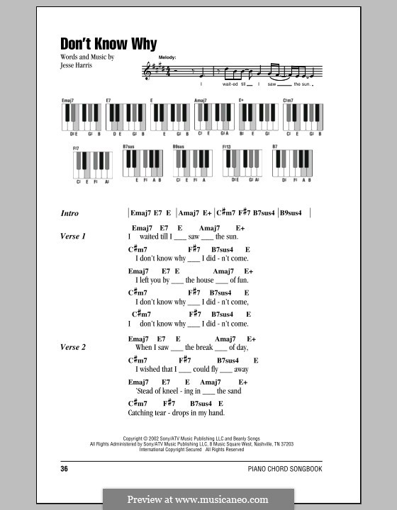 Vocal version: Lyrics and piano chords by Jesse Harris