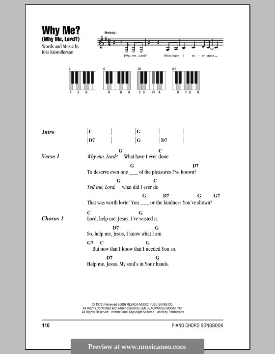 Why Me? (Why Me, Lord?): Lyrics and piano chords by Kris Kristofferson