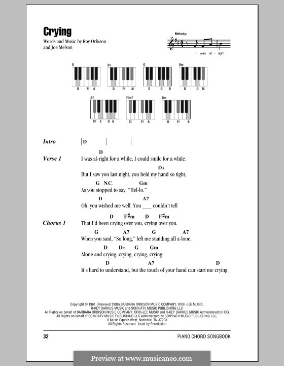 Crying (Boyzone): Lyrics and piano chords by Joe Melson