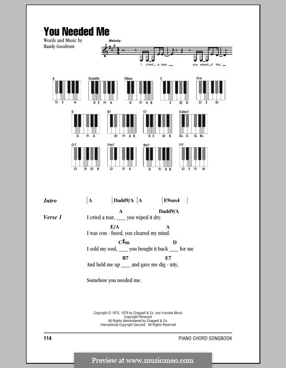 You Needed Me (Anne Murray): Lyrics and piano chords by Randy Goodrum