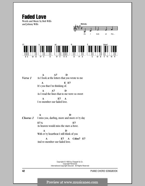 Faded Love (Bob Wills): Lyrics and piano chords by Johnny Wills