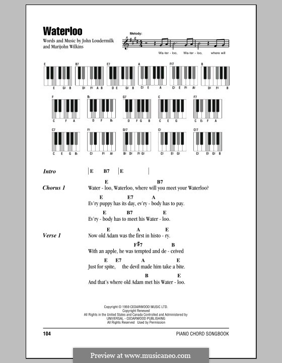 Waterloo (Stonewall Jackson): Lyrics and piano chords by John D. Loudermilk, Marijohn Wilkin