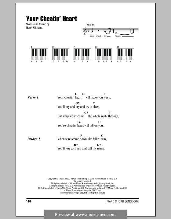 Your Cheatin' Heart: Lyrics and piano chords by Hank Williams