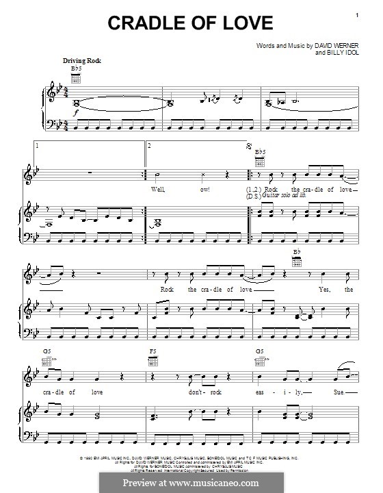 Cradle of Love (Billy Idol): For voice and piano (or guitar) by David Werner