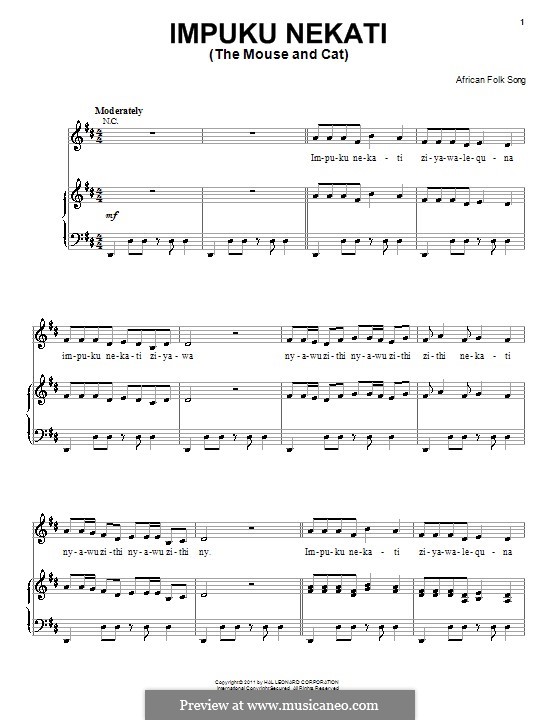 Impuku Nekati (The Mouse and Cat): For voice and piano (or guitar) by folklore