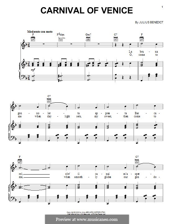 Carnival of Venice: For voice and piano (or guitar) by Julius Benedict