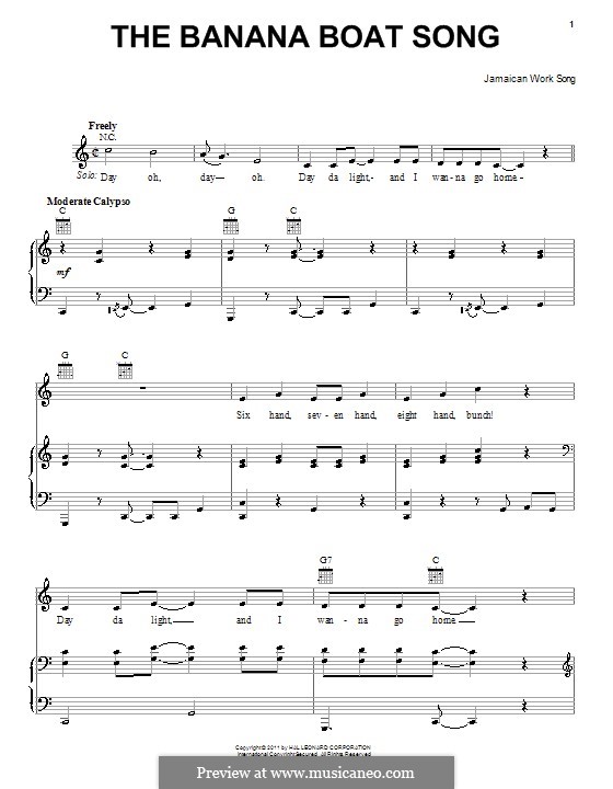 The Banana Boat Song (DayO) by folklore sheet music on MusicaNeo