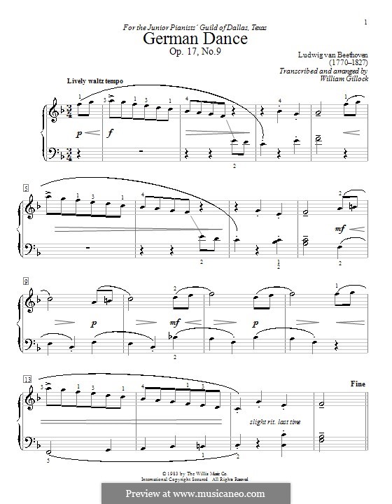Twelve German Dances, WoO 8: Dance No.8, for piano by Ludwig van Beethoven