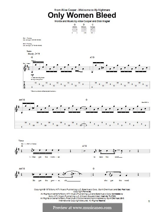 Only Women Bleed: For guitar with tab by Alice Cooper, Dick Wagner