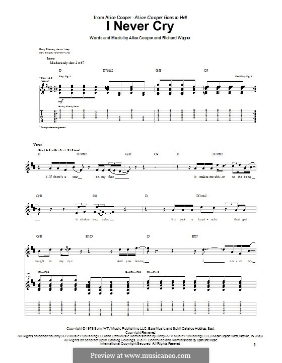 I Never Cry: For guitar with tab by Richard Wagner