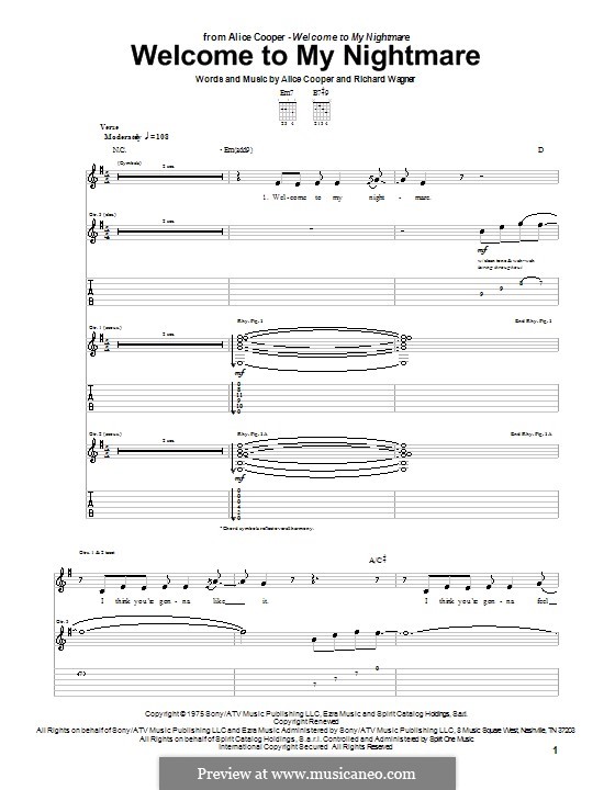Welcome to My Nightmare: For guitar with tab by Richard Wagner