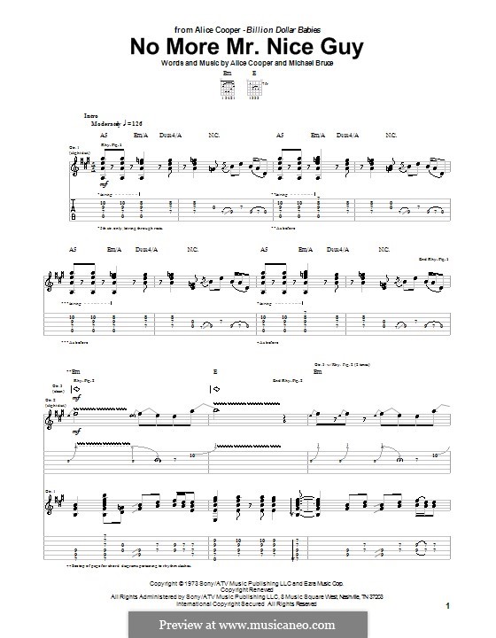 No More Mr. Nice Guy: For guitar with tab by Alice Cooper, Michael Bruce