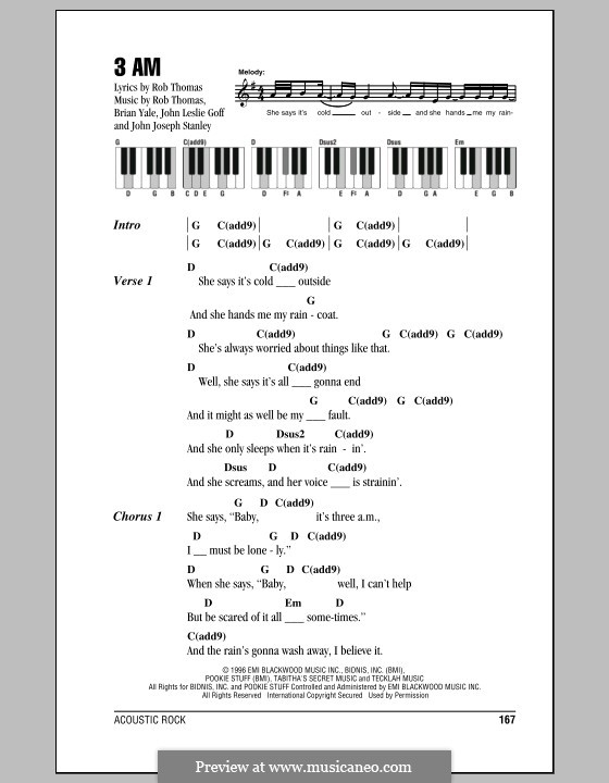 3 AM (Matchbox Twenty): Lyrics and piano chords by Brian Yale, Jay Stanley, John Goff, Rob Thomas