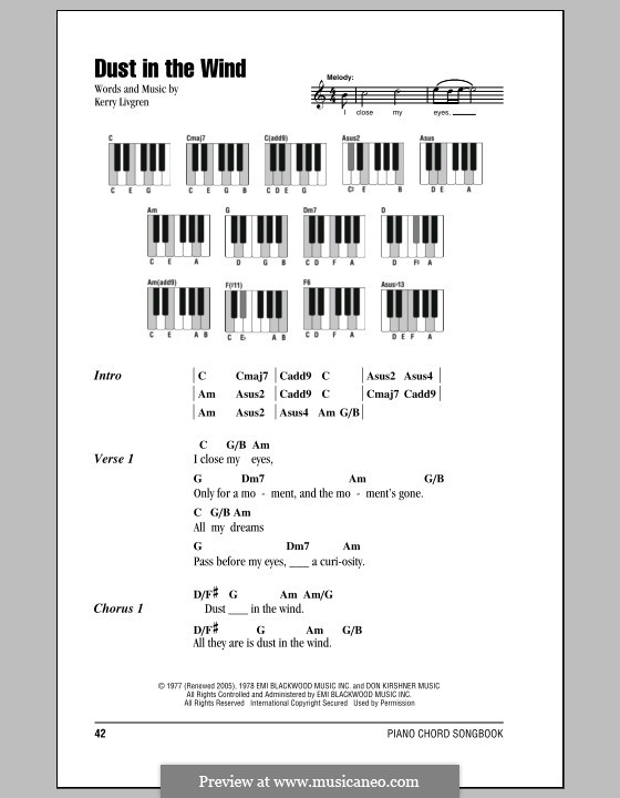 Dust in the Wind (Kansas): Lyrics and piano chords by Kerry Livgren