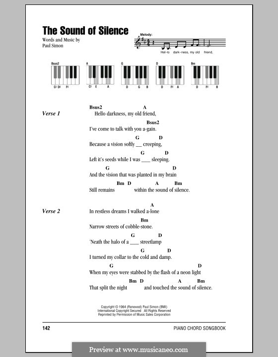 The Sound of Silence (Simon & Garfunkel): Lyrics and piano chords by Paul Simon