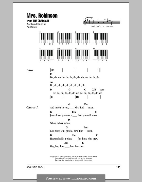 Vocal version: Lyrics and piano chords by Paul Simon