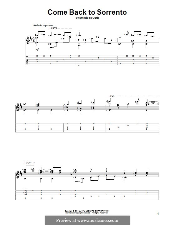 Torna a Surriento: For guitar with tab by Ernesto de Curtis