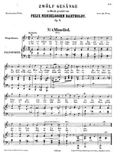 Twelve Songs, Op.8: Complete set by Felix Mendelssohn-Bartholdy