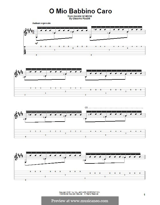 O mio babbino caro: For guitar by Giacomo Puccini