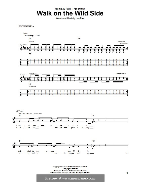 Walk on the Wild Side by L. Reed sheet music on MusicaNeo