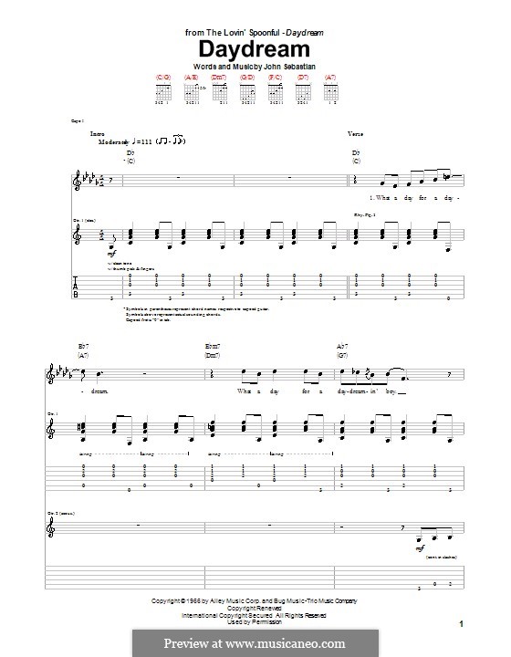 Daydream (The Lovin' Spoonful): For guitar with tab by John B. Sebastian