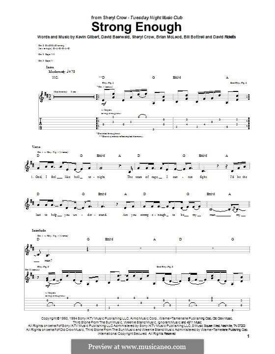 Strong Enough: For guitar with tab by Bill Bottrell, Brian MacLeod, David Baerwald, David Ricketts, Kevin Gilbert, Sheryl Crow