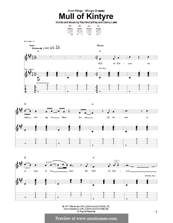 Mull of Kintyre (Wings): For guitar with tab by Denny Laine, Paul McCartney