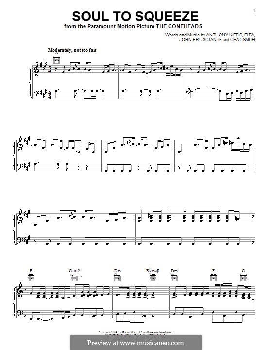 Soul to Squeeze (Red Hot Chili Peppers): For voice and piano (or guitar) by Flea, Anthony Kiedis, Chad Smith, John Frusciante
