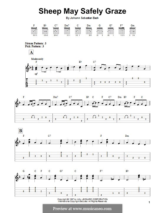 Sheep May Safely Graze (Printable Scores): For guitar by Johann Sebastian Bach