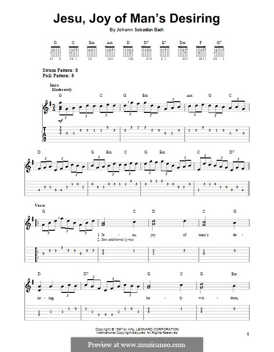 Jesu, Joy of Man's Desiring (Printable Scores): For guitar by Johann Sebastian Bach