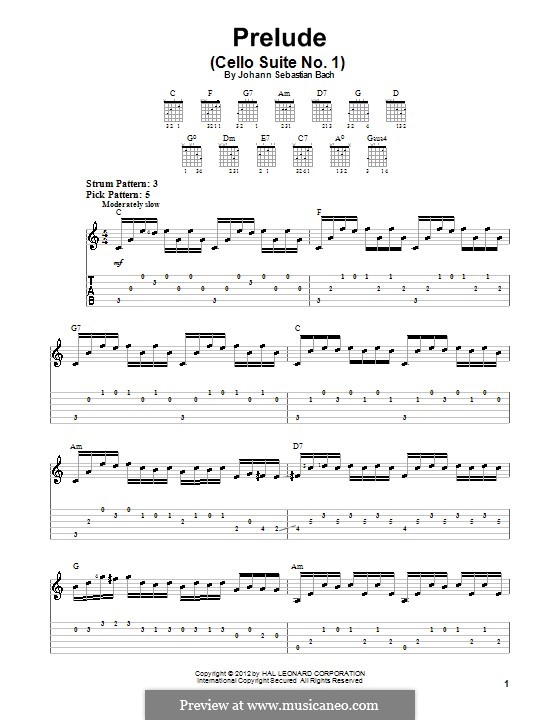 Suite for Cello No.1 in G Major, BWV 1007: Prelude. Version for guitar by Johann Sebastian Bach