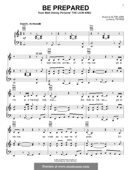 Be Prepared From The Lion King 2019 By E John Sheet Music On Musicaneo