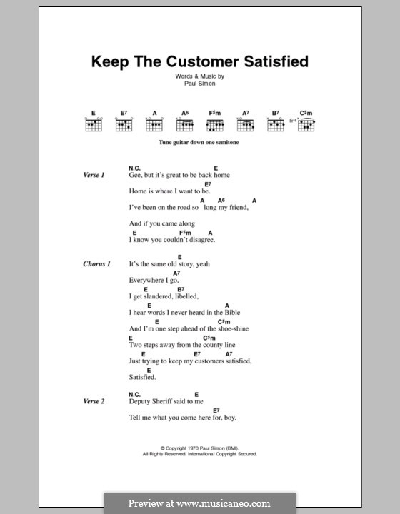 Keep the Customer Satisfied (Simon & Garfunkel): Lyrics and chords by Paul Simon