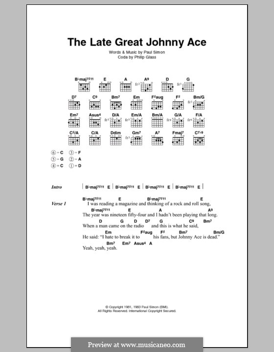 The Late Great Johnny Ace: Lyrics and chords by Paul Simon
