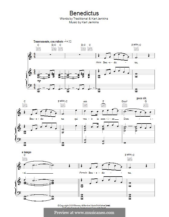 Benedictus: For voice and piano (or guitar) by Karl Jenkins