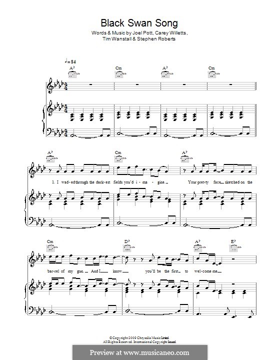 Black Swan Song (Athlete): For voice and piano (or guitar) by Carey Willetts, Joel Pott, Steven Roberts, Timothy Wanstall