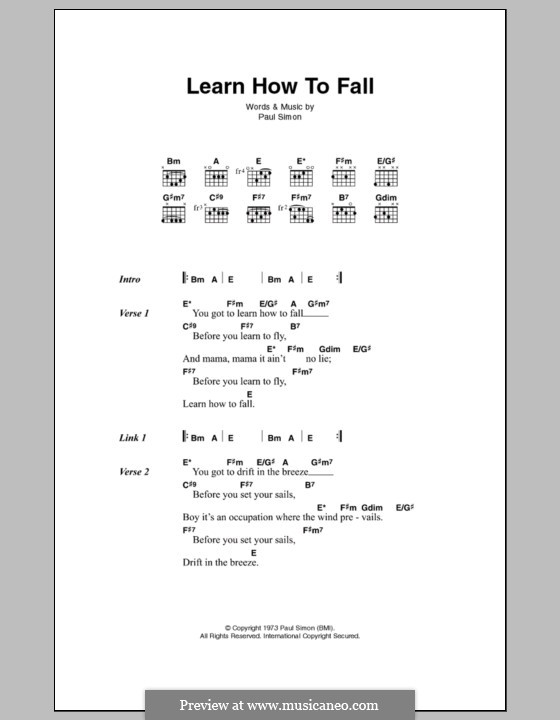 Learn How to Fall: Lyrics and chords by Paul Simon