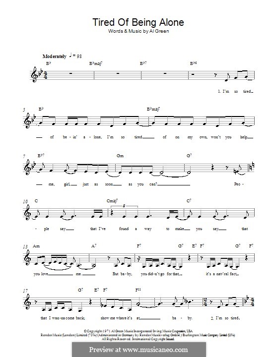 Tired of Being Alone: Melody line, lyrics and chords by Al Green
