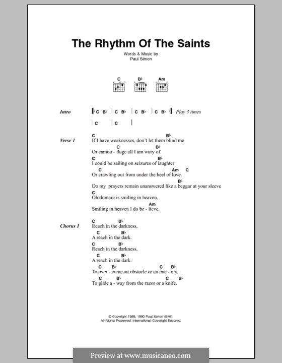 The Rhythm of the Saints: Lyrics and chords by Paul Simon