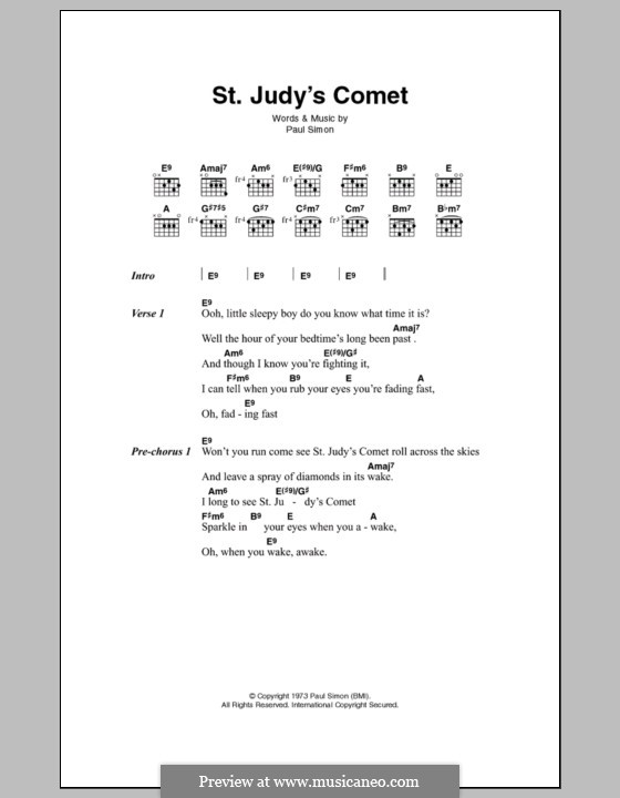 St. Judy's Comet: Lyrics and chords by Paul Simon