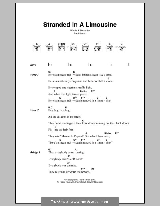 Stranded in a Limousine: Lyrics and chords by Paul Simon