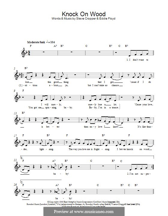 Knock on Wood: Melody line, lyrics and chords by Eddie Floyd, Steve Cropper