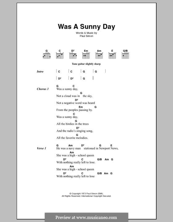 Was a Sunny Day: Lyrics and chords by Paul Simon