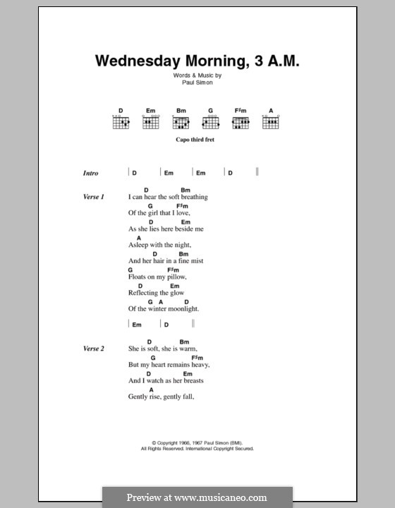 Wednesday Morning, 3 A.M. (Simon & Garfunkel): Lyrics and chords by Paul Simon